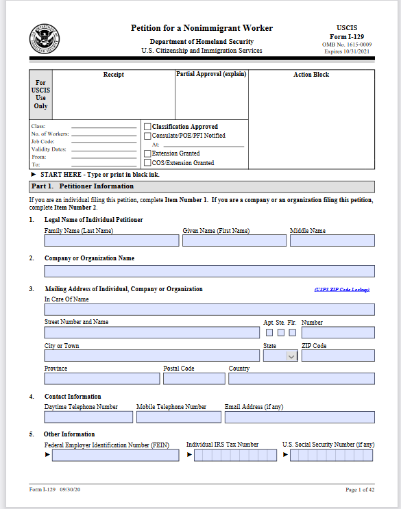 Petition For a Nonimmigrant Worker Form