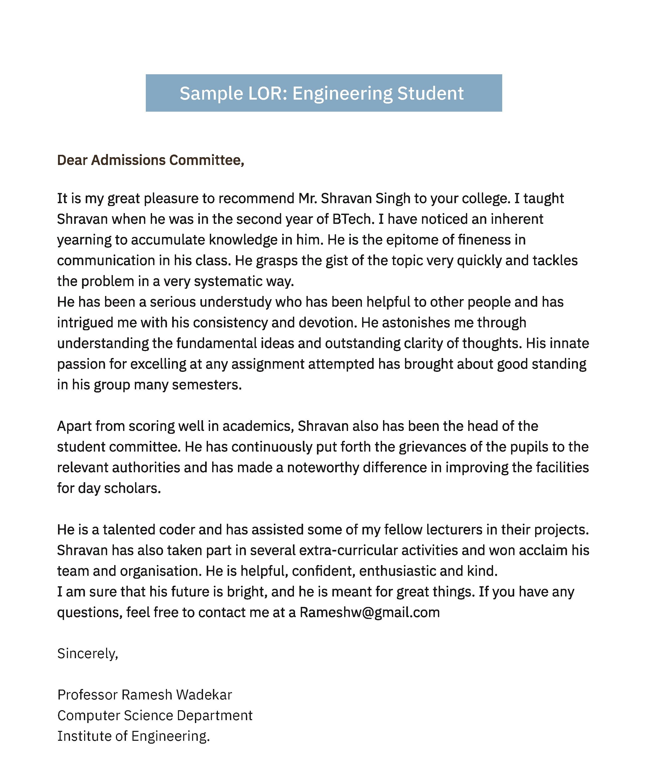 Sample LOR- Engineering Student1