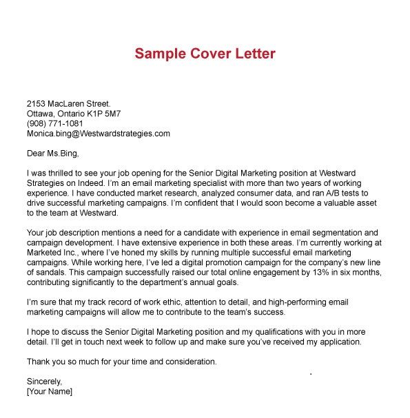 sample cover letter for resume canada
