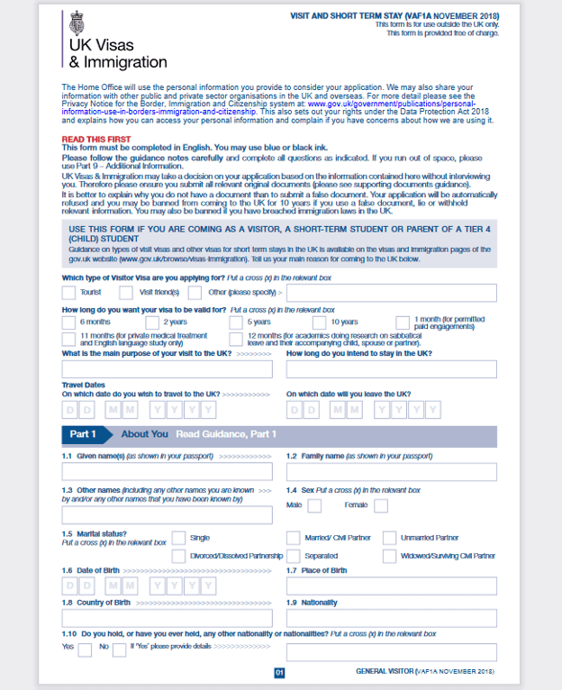 uk visit visa application part-1
