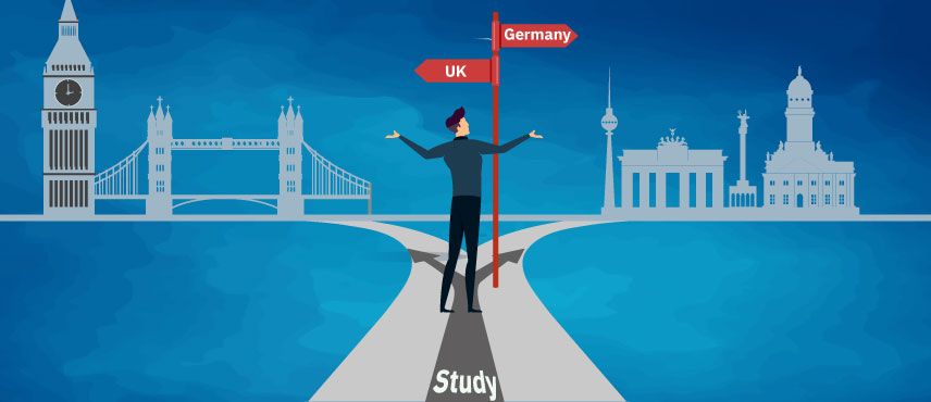 illustration of a student confused about choosing between UK and Germany For Studies.